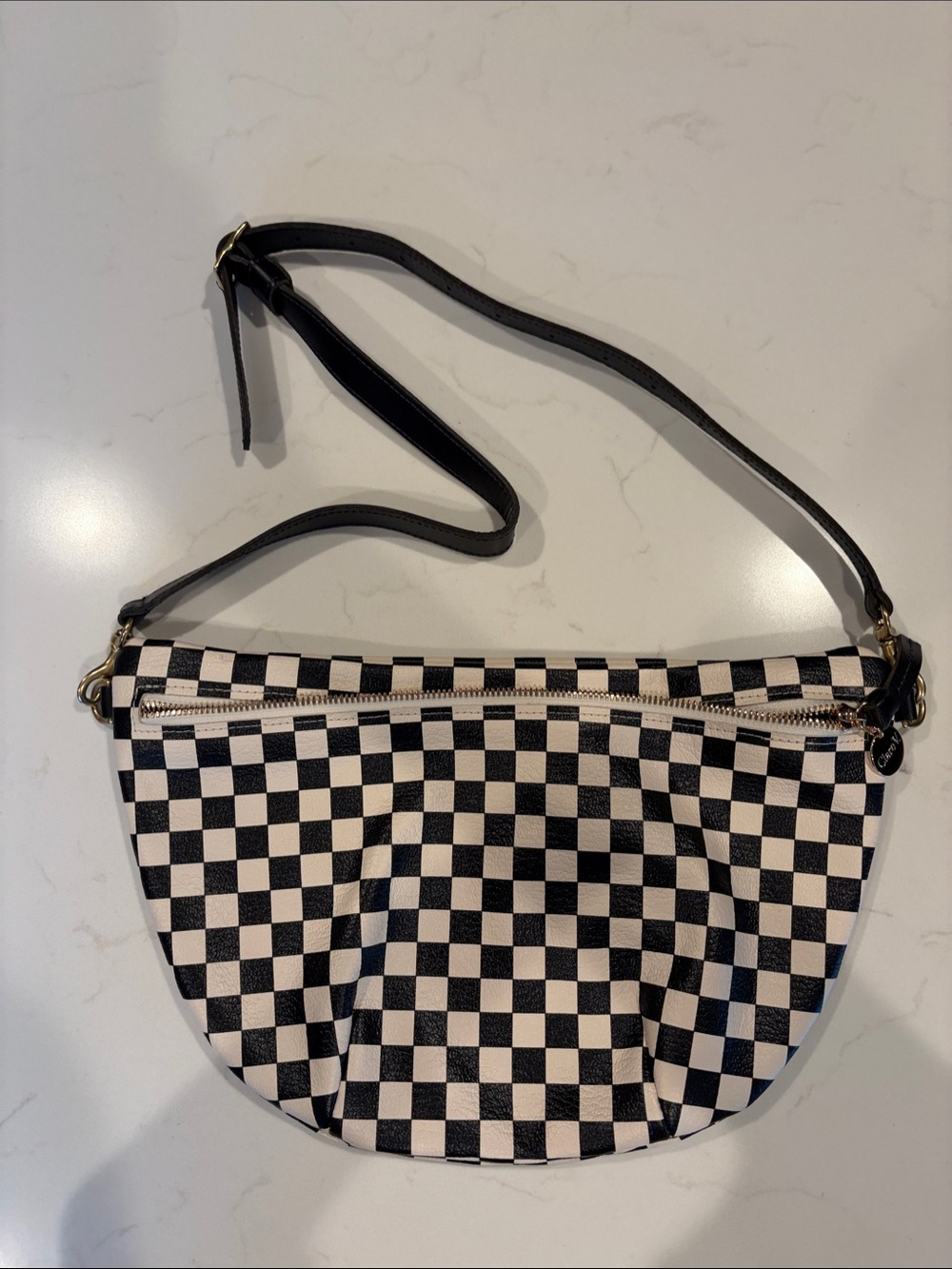 Clare V Black and White Checkered Crossbody Bag
